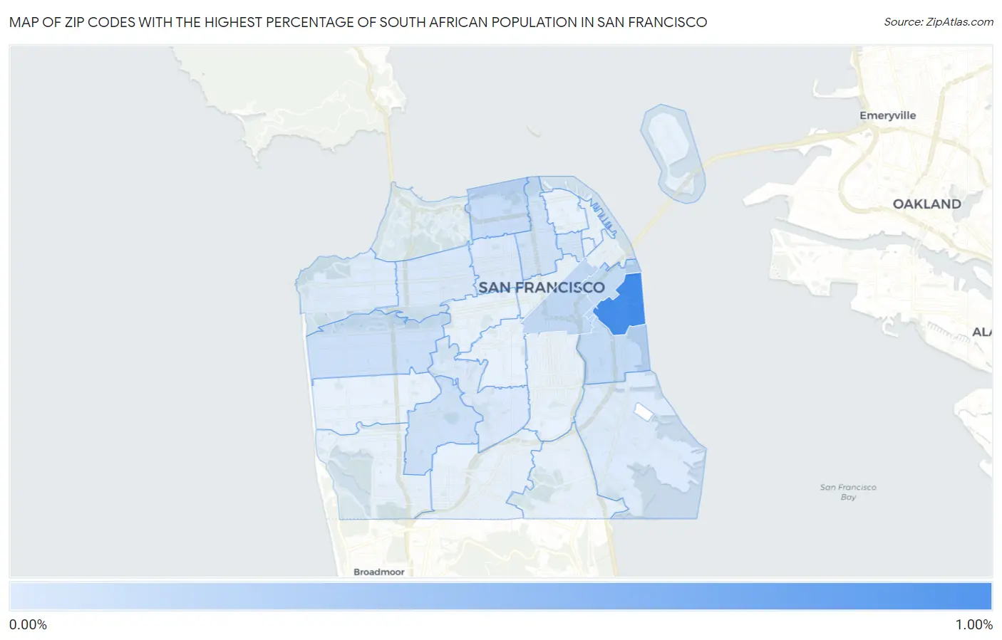 Zip Codes with the Highest Percentage of South African Population in San Francisco Map