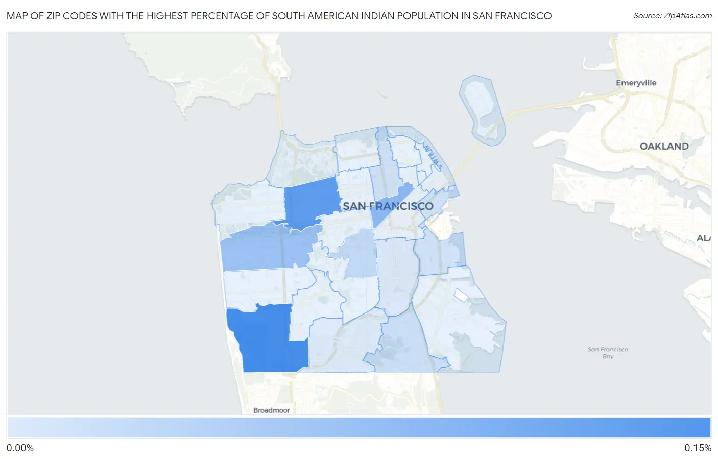 Zip Codes with the Highest Percentage of South American Indian Population in San Francisco Map