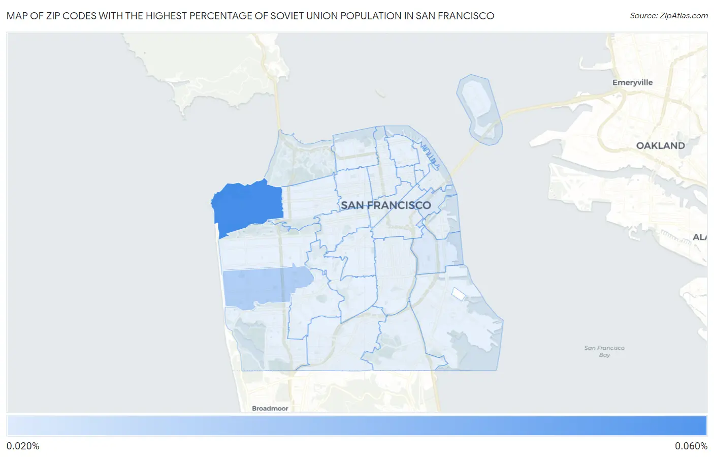 Zip Codes with the Highest Percentage of Soviet Union Population in San Francisco Map