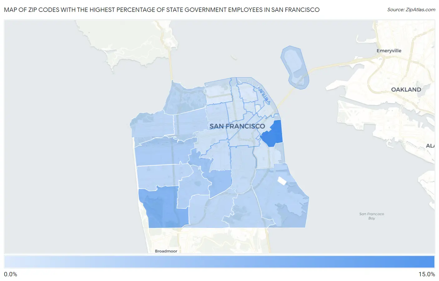 Zip Codes with the Highest Percentage of State Government Employees in San Francisco Map