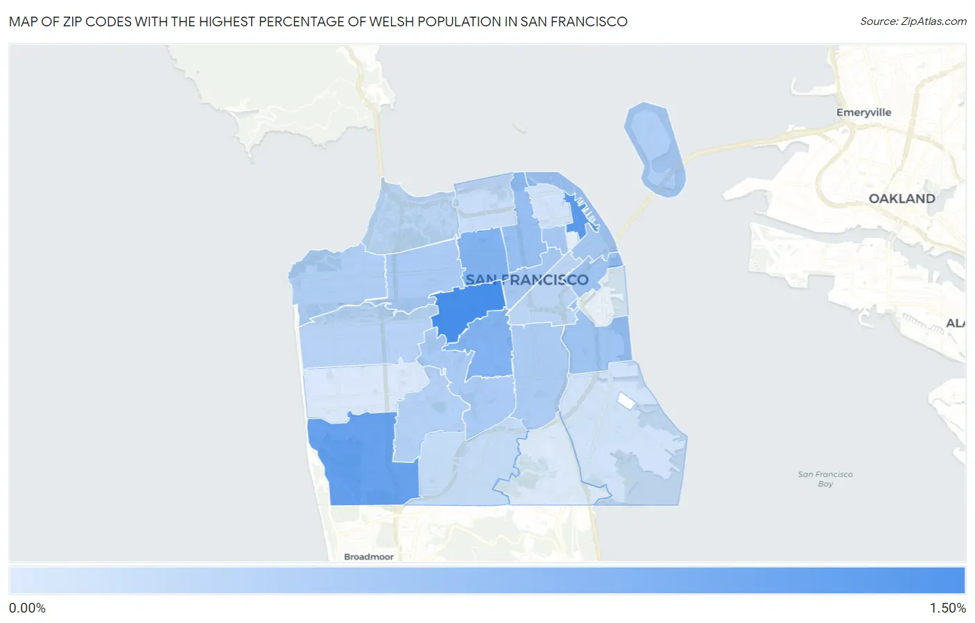 Zip Codes with the Highest Percentage of Welsh Population in San Francisco Map