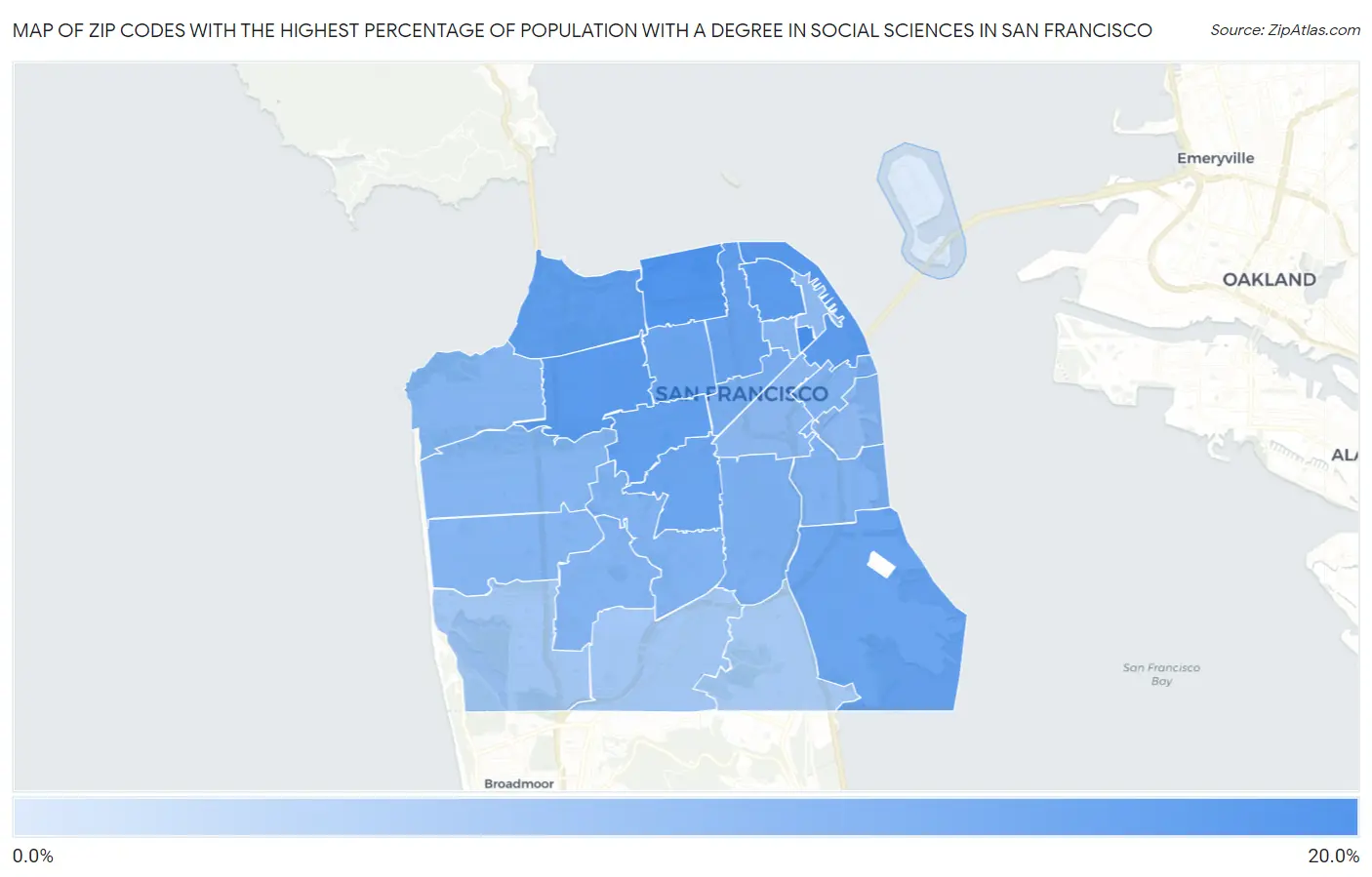 Zip Codes with the Highest Percentage of Population with a Degree in Social Sciences in San Francisco Map