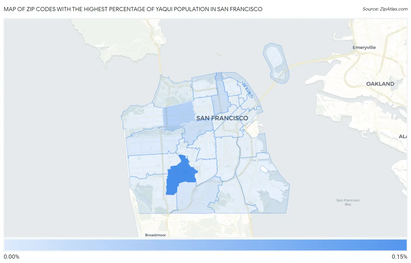 Zip Codes with the Highest Percentage of Yaqui Population in San Francisco Map