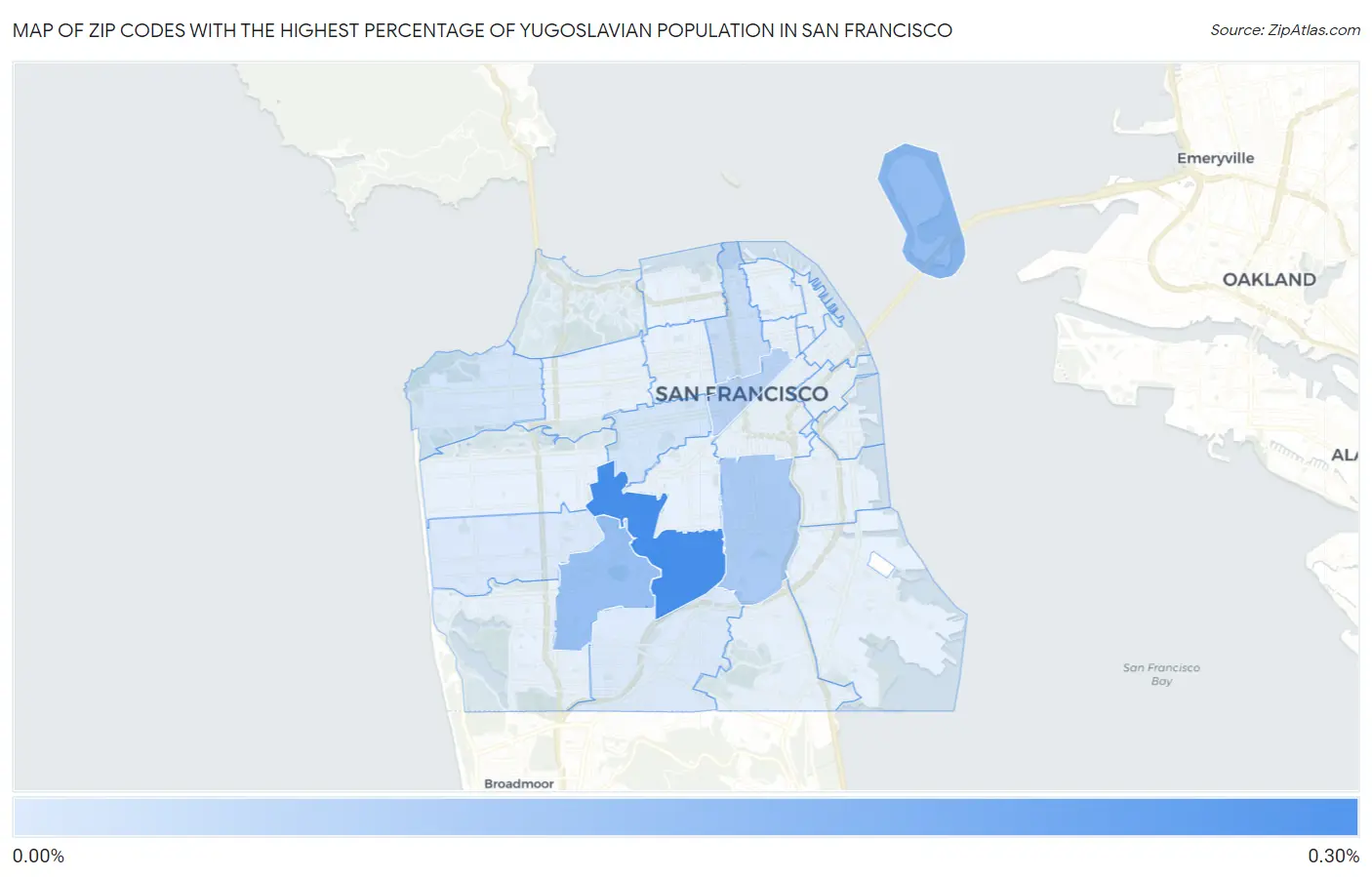 Zip Codes with the Highest Percentage of Yugoslavian Population in San Francisco Map
