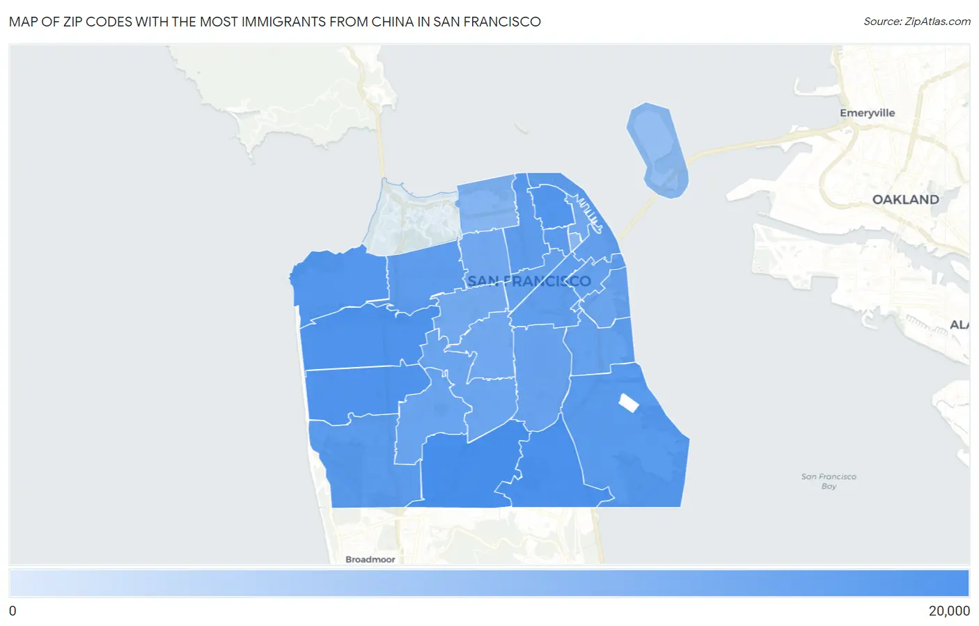 Zip Codes with the Most Immigrants from China in San Francisco Map