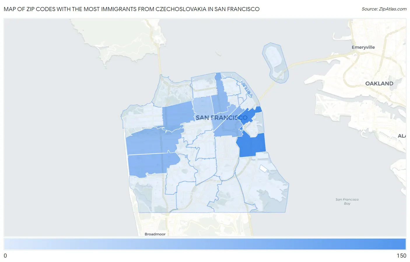 Zip Codes with the Most Immigrants from Czechoslovakia in San Francisco Map