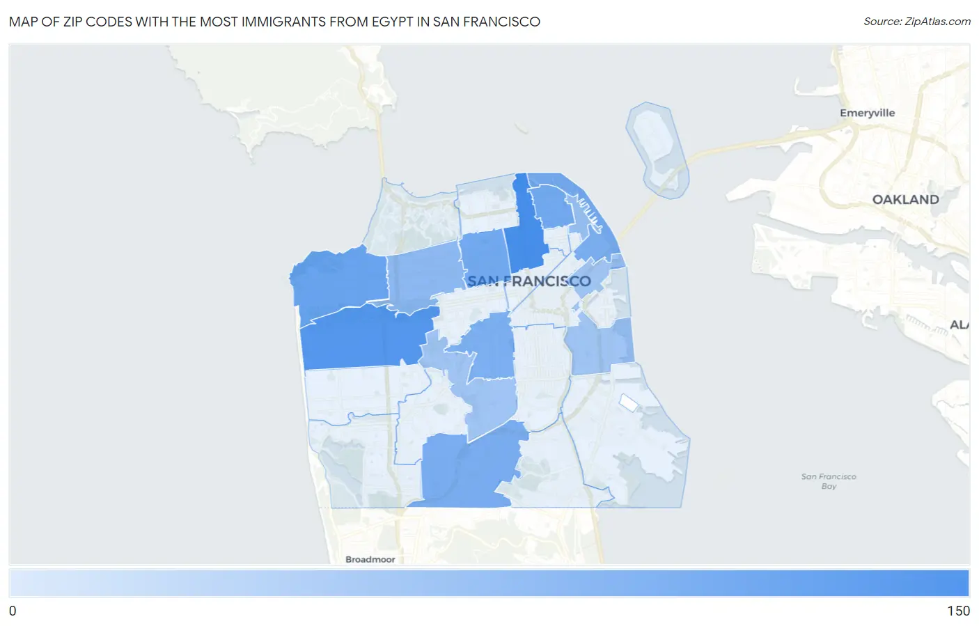 Zip Codes with the Most Immigrants from Egypt in San Francisco Map