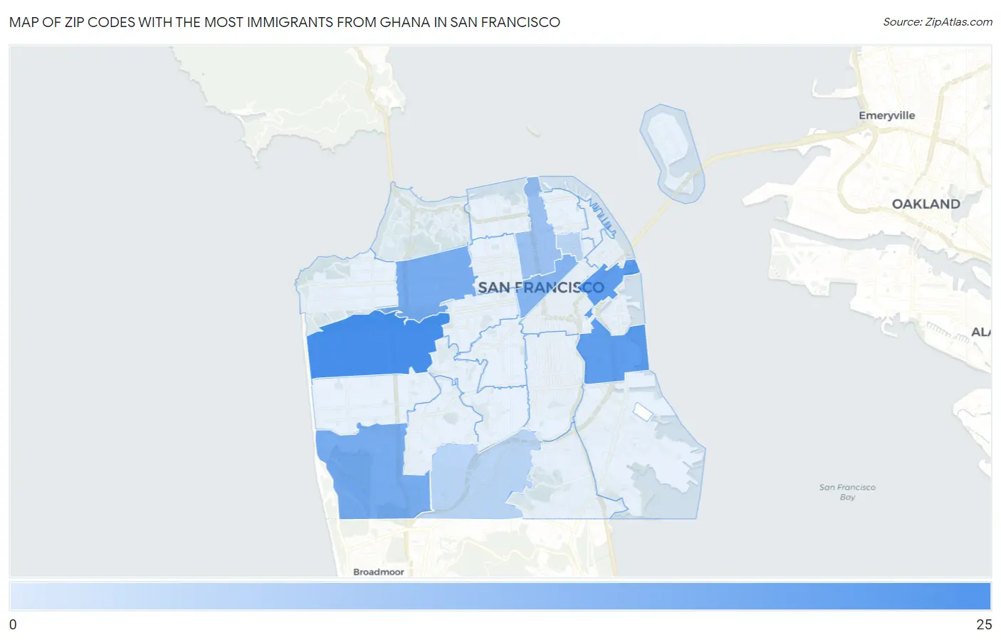 Zip Codes with the Most Immigrants from Ghana in San Francisco Map