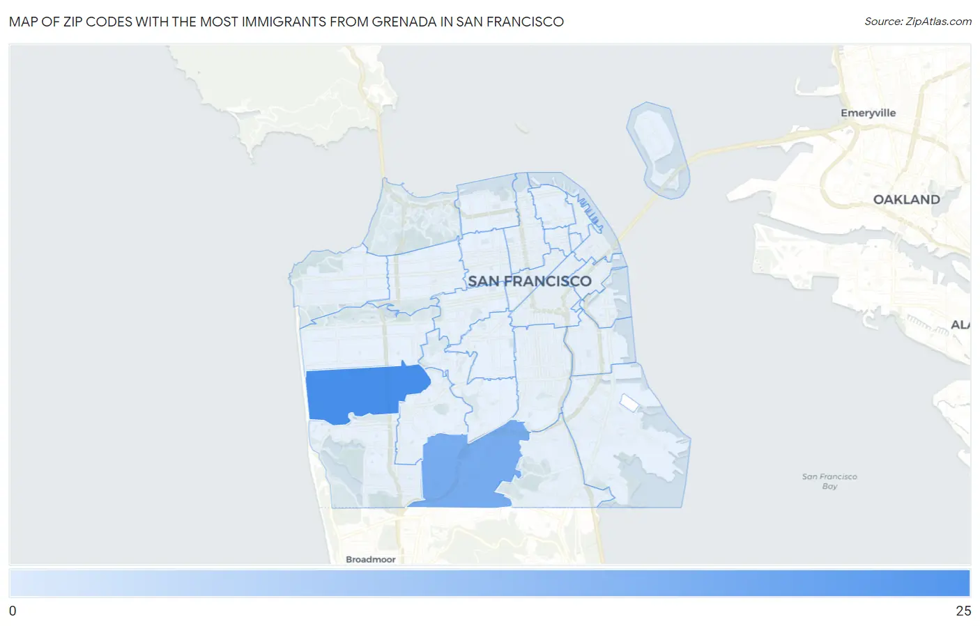 Zip Codes with the Most Immigrants from Grenada in San Francisco Map