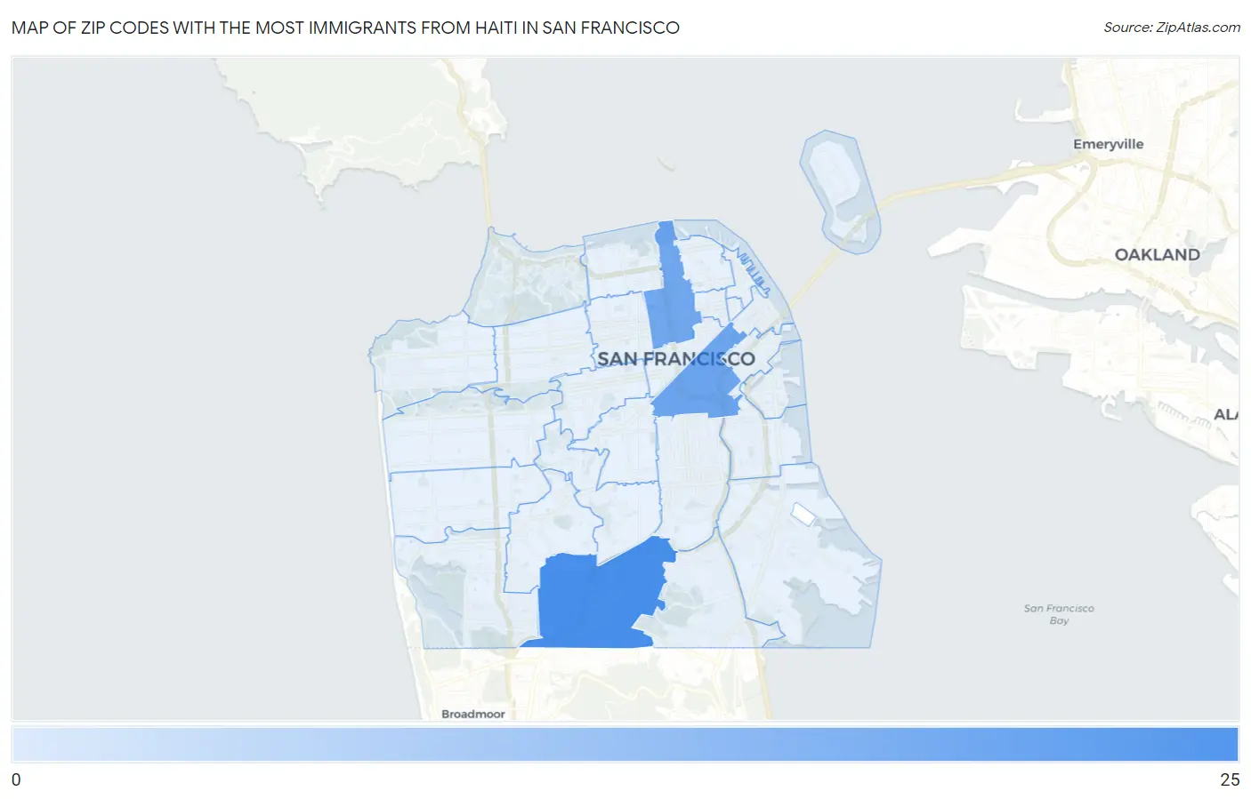 Zip Codes with the Most Immigrants from Haiti in San Francisco Map