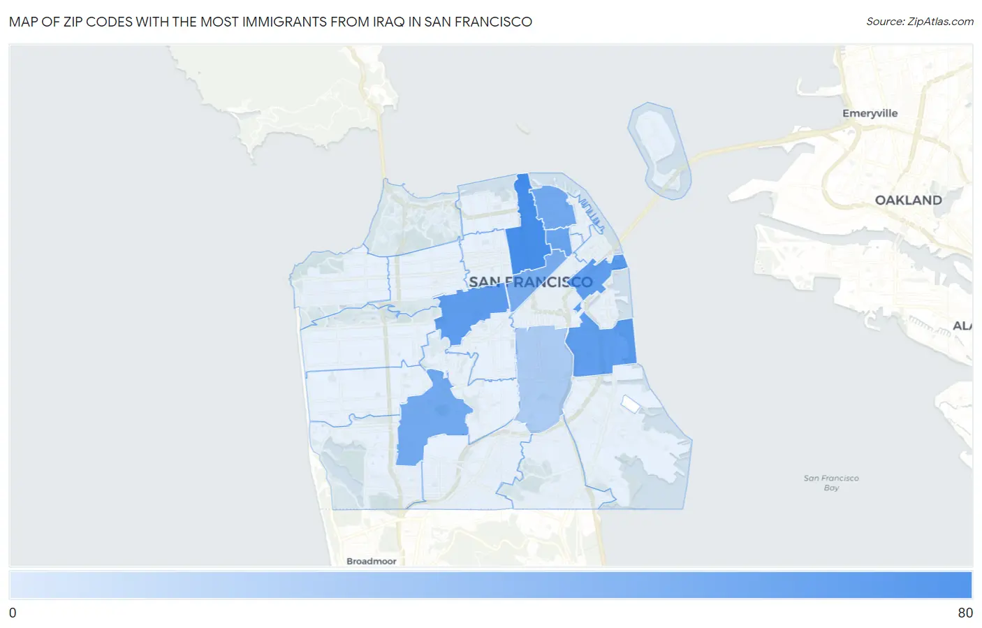 Zip Codes with the Most Immigrants from Iraq in San Francisco Map