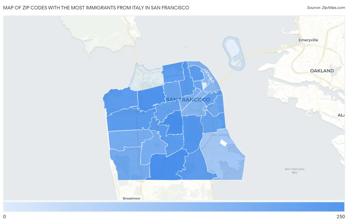 Zip Codes with the Most Immigrants from Italy in San Francisco Map