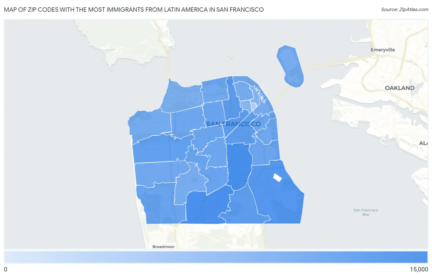 Zip Codes with the Most Immigrants from Latin America in San Francisco Map