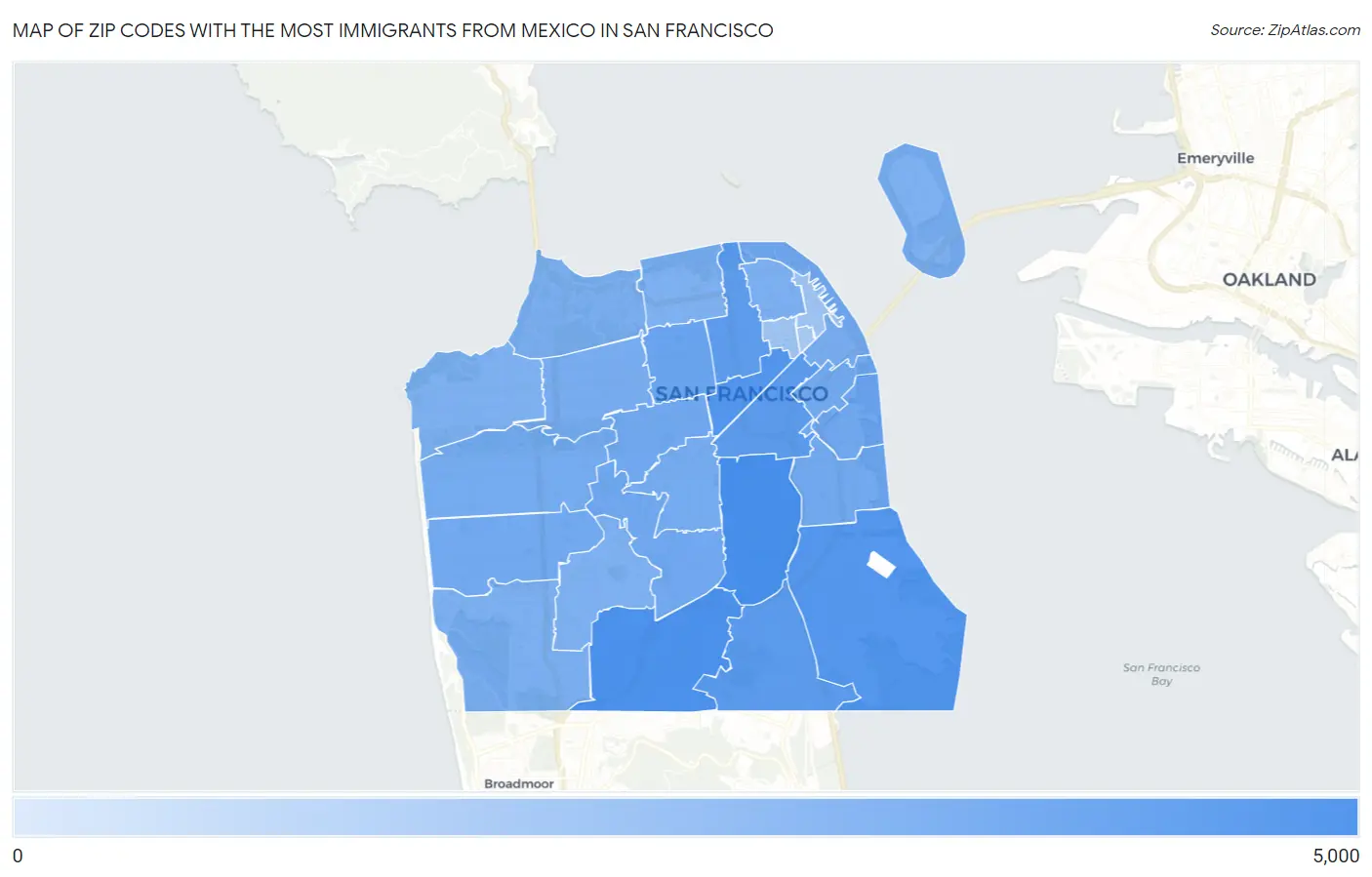 Zip Codes with the Most Immigrants from Mexico in San Francisco Map