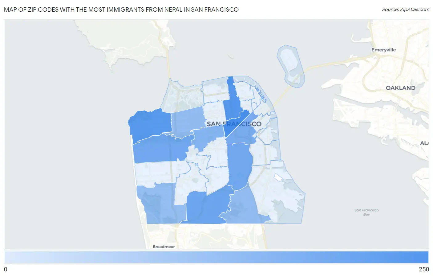Zip Codes with the Most Immigrants from Nepal in San Francisco Map