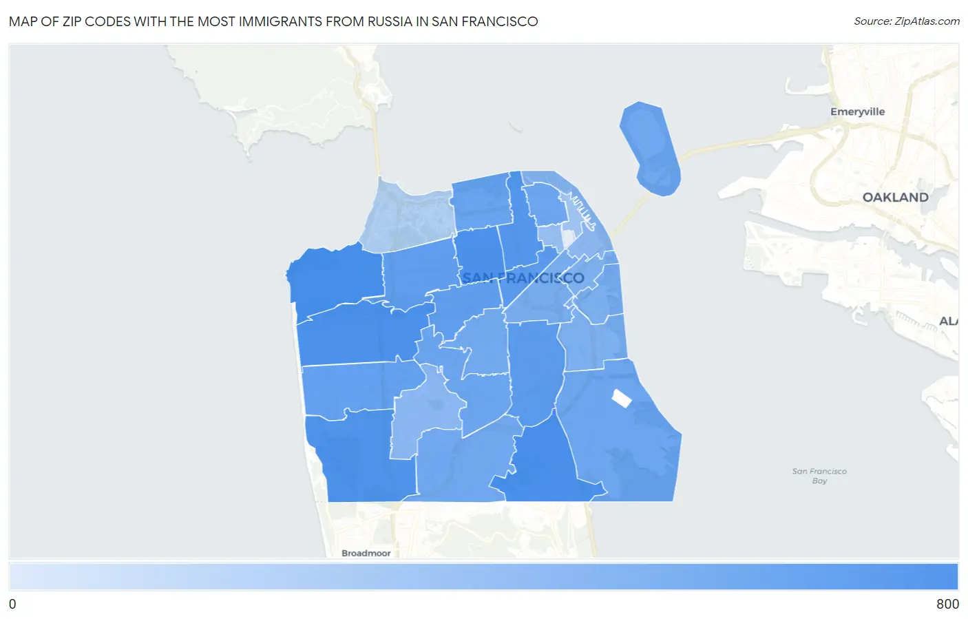 Zip Codes with the Most Immigrants from Russia in San Francisco Map