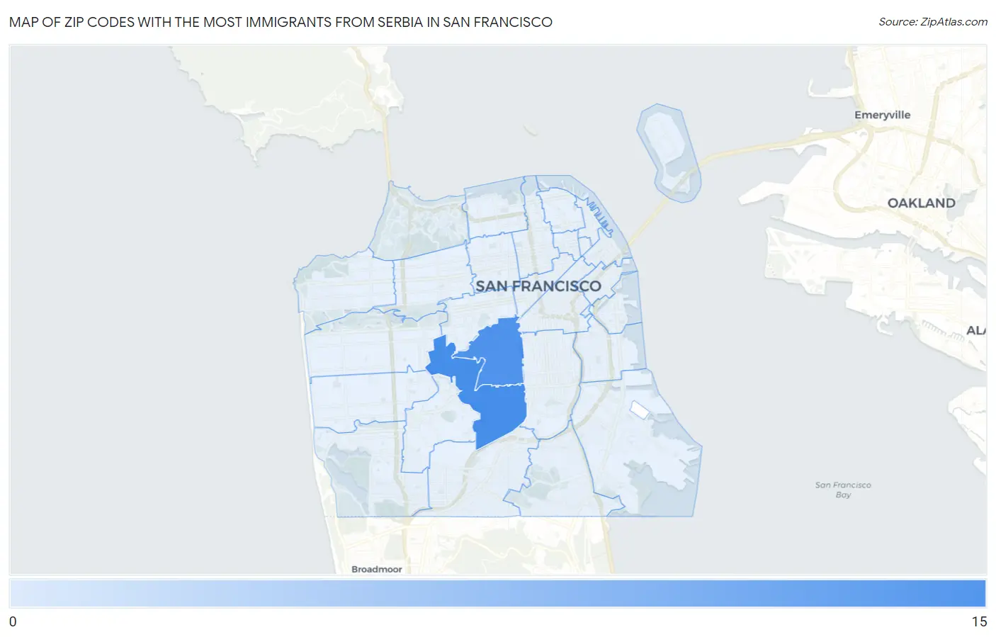 Zip Codes with the Most Immigrants from Serbia in San Francisco Map