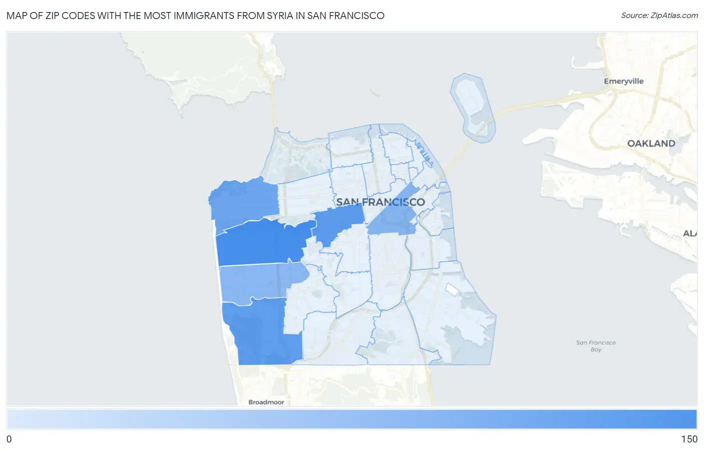 Zip Codes with the Most Immigrants from Syria in San Francisco Map