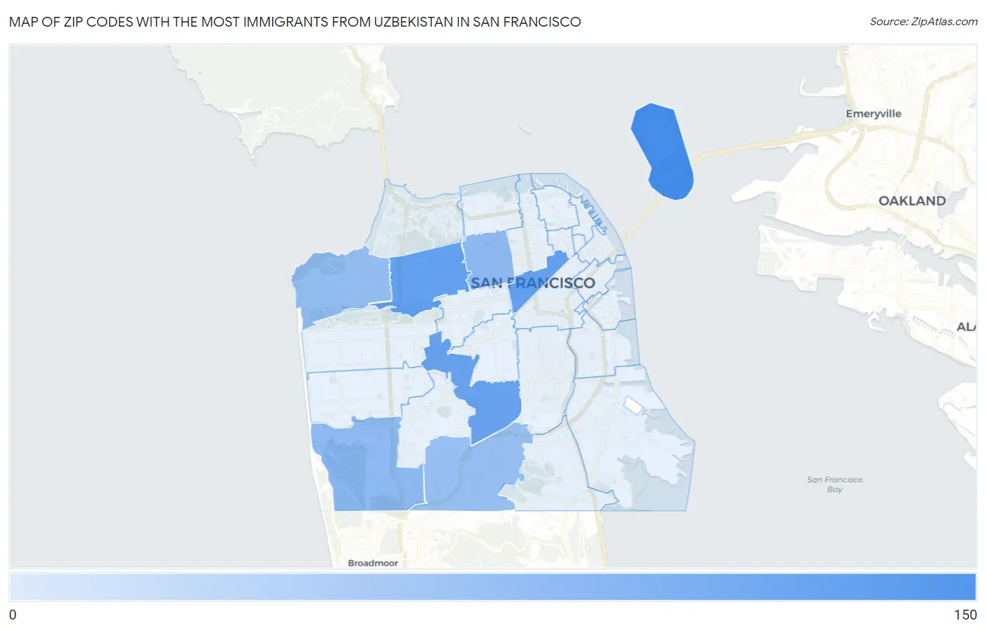 Zip Codes with the Most Immigrants from Uzbekistan in San Francisco Map