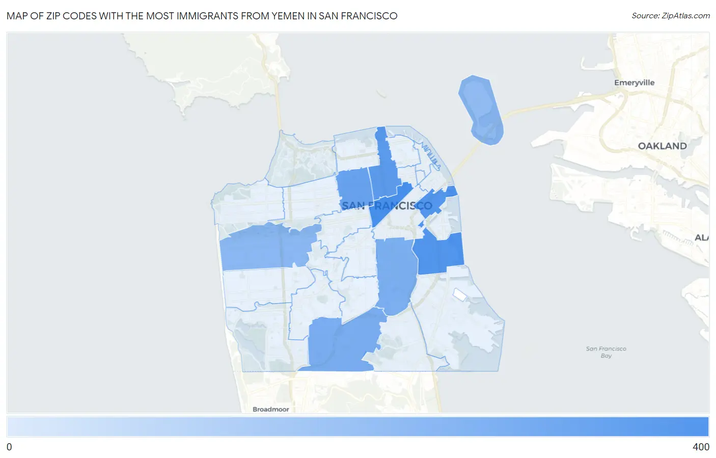 Zip Codes with the Most Immigrants from Yemen in San Francisco Map