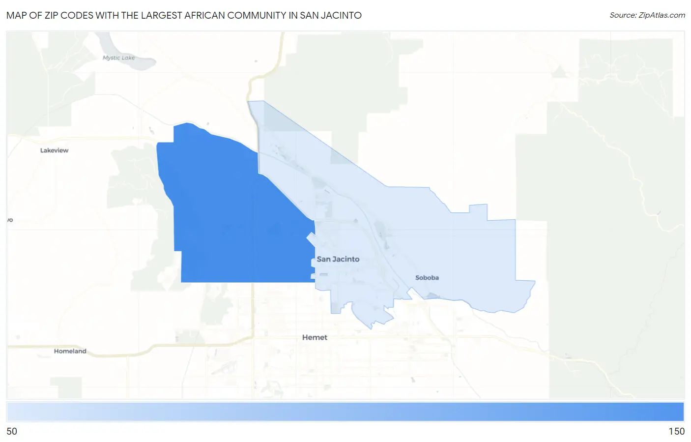 Zip Codes with the Largest African Community in San Jacinto Map