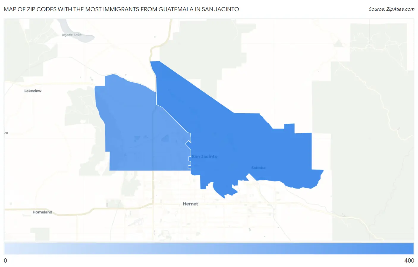 Zip Codes with the Most Immigrants from Guatemala in San Jacinto Map