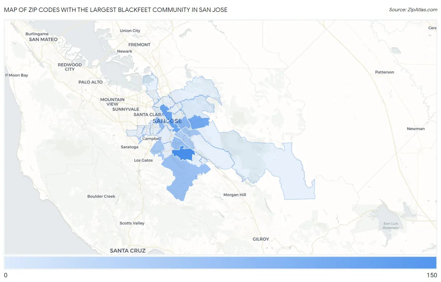 Zip Codes with the Largest Blackfeet Community in San Jose Map