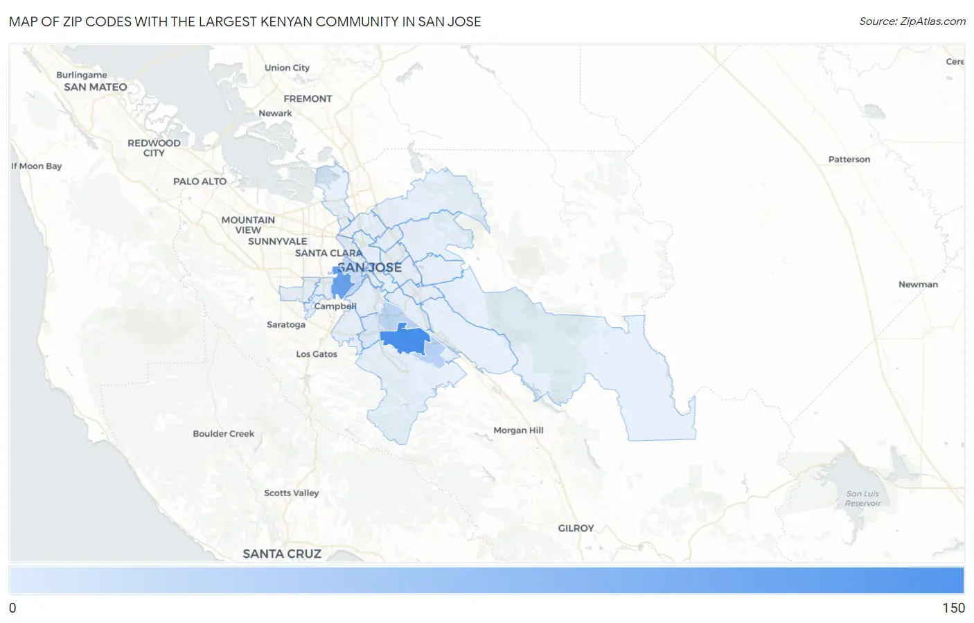 Zip Codes with the Largest Kenyan Community in San Jose Map