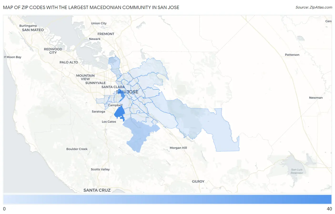 Zip Codes with the Largest Macedonian Community in San Jose Map