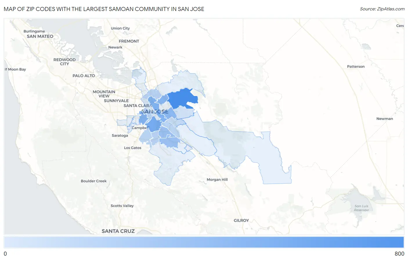 Zip Codes with the Largest Samoan Community in San Jose Map