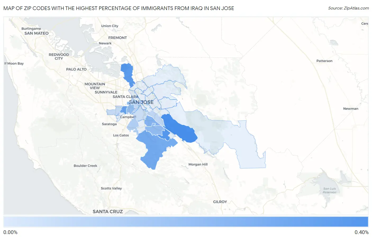 Zip Codes with the Highest Percentage of Immigrants from Iraq in San Jose Map