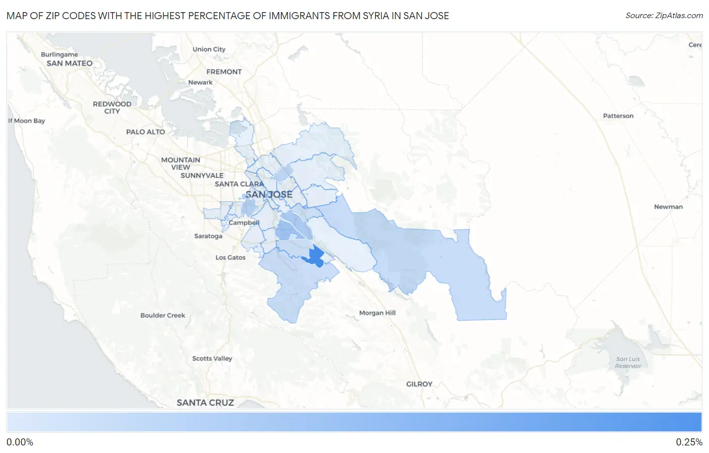 Zip Codes with the Highest Percentage of Immigrants from Syria in San Jose Map