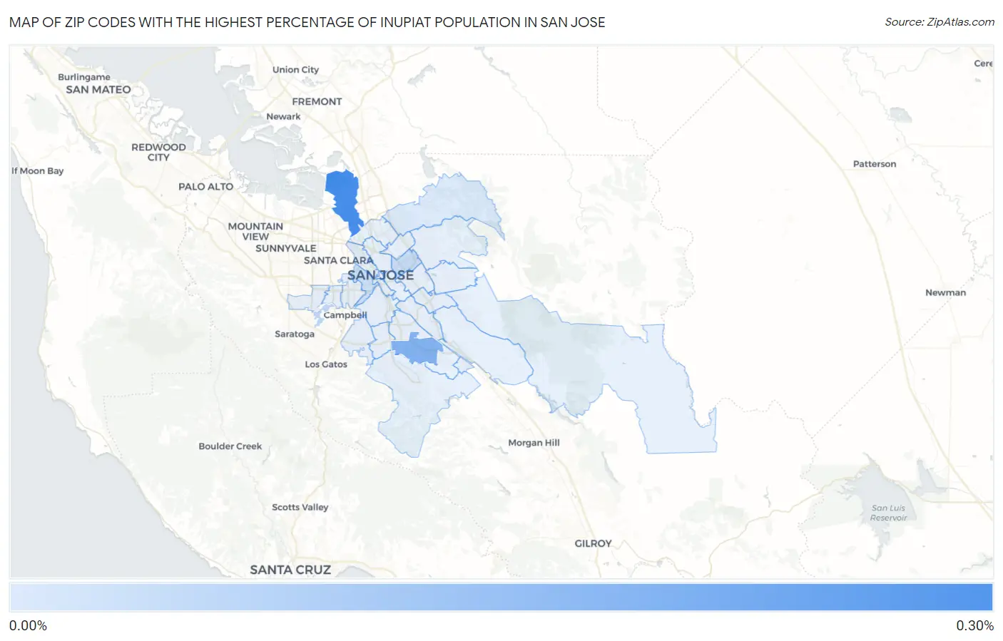 Zip Codes with the Highest Percentage of Inupiat Population in San Jose Map