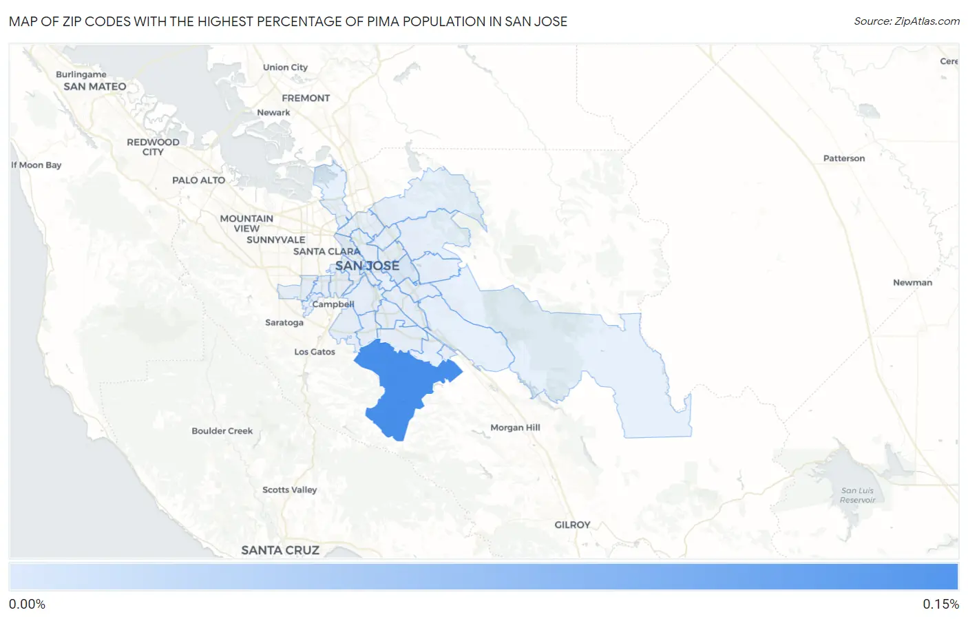 Zip Codes with the Highest Percentage of Pima Population in San Jose Map