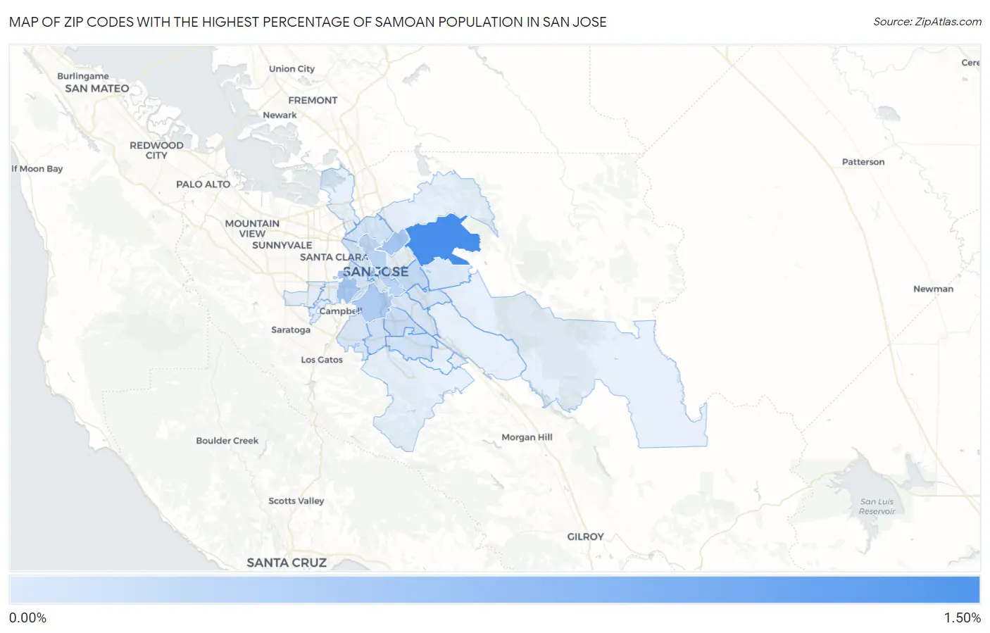 Zip Codes with the Highest Percentage of Samoan Population in San Jose Map