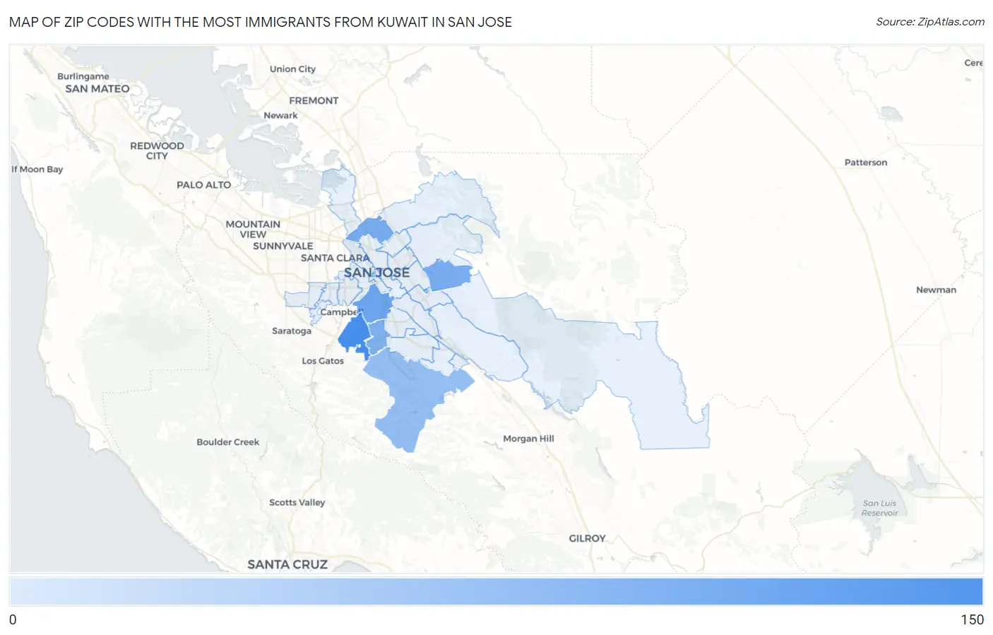 Zip Codes with the Most Immigrants from Kuwait in San Jose Map