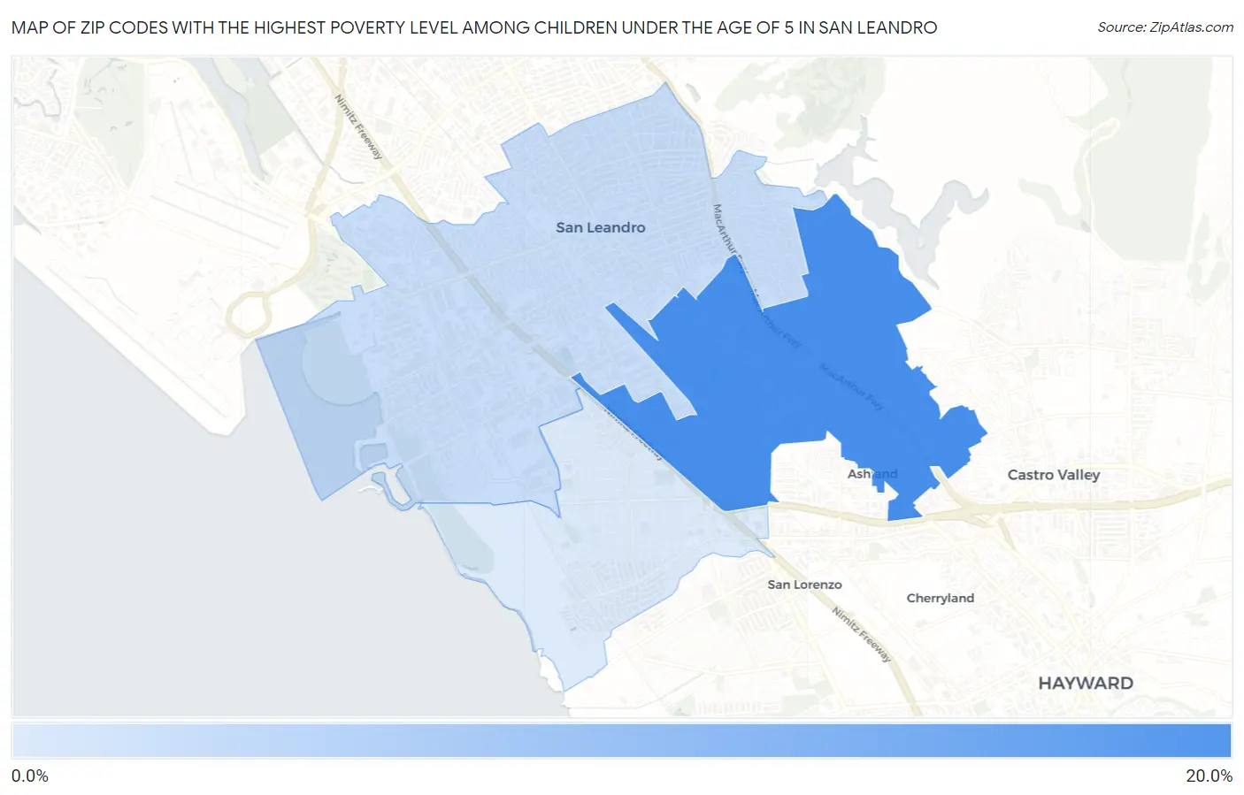 Zip Codes with the Highest Poverty Level Among Children Under the Age of 5 in San Leandro Map