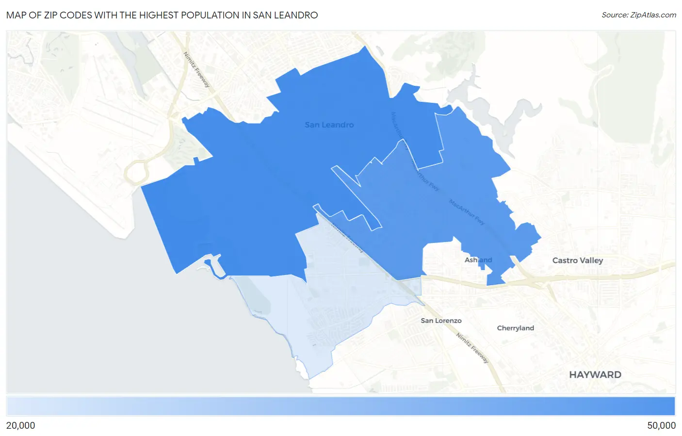 Zip Codes with the Highest Population in San Leandro Map