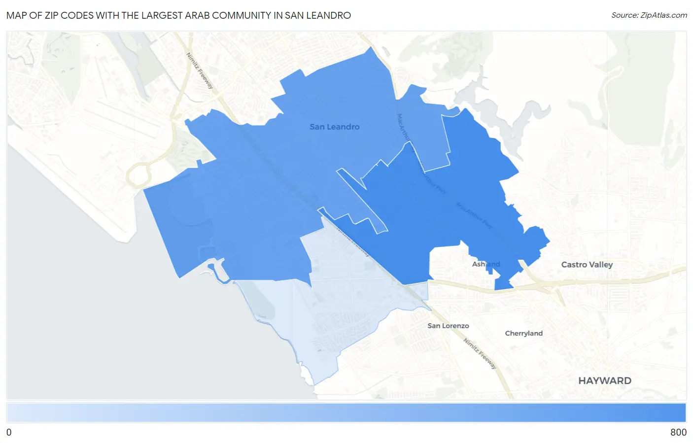 Zip Codes with the Largest Arab Community in San Leandro Map