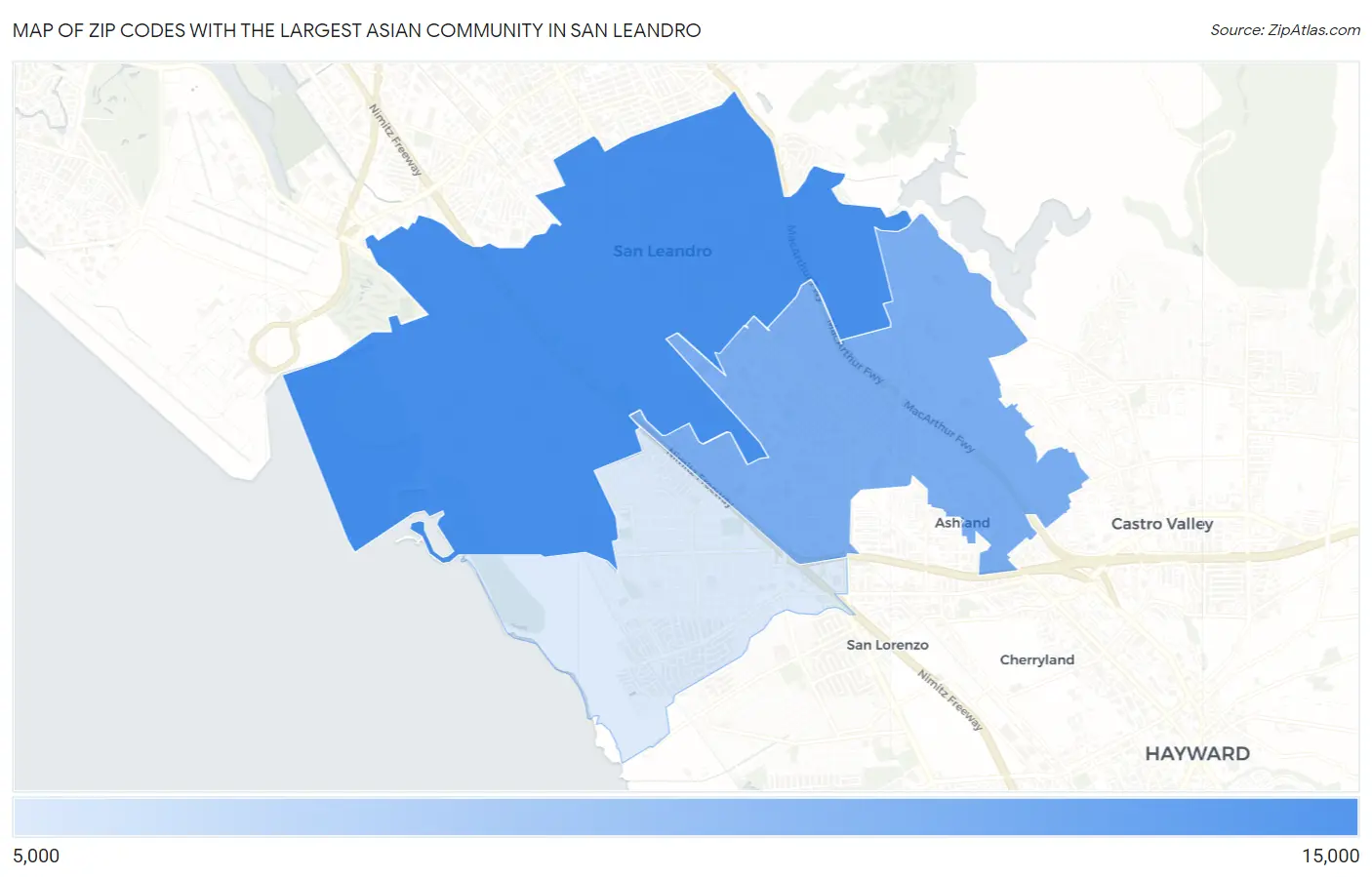 Zip Codes with the Largest Asian Community in San Leandro Map