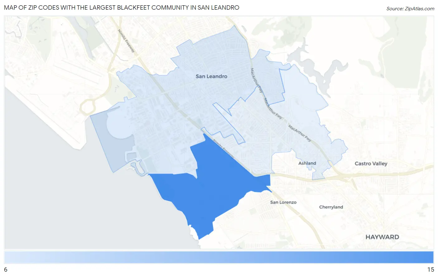 Zip Codes with the Largest Blackfeet Community in San Leandro Map