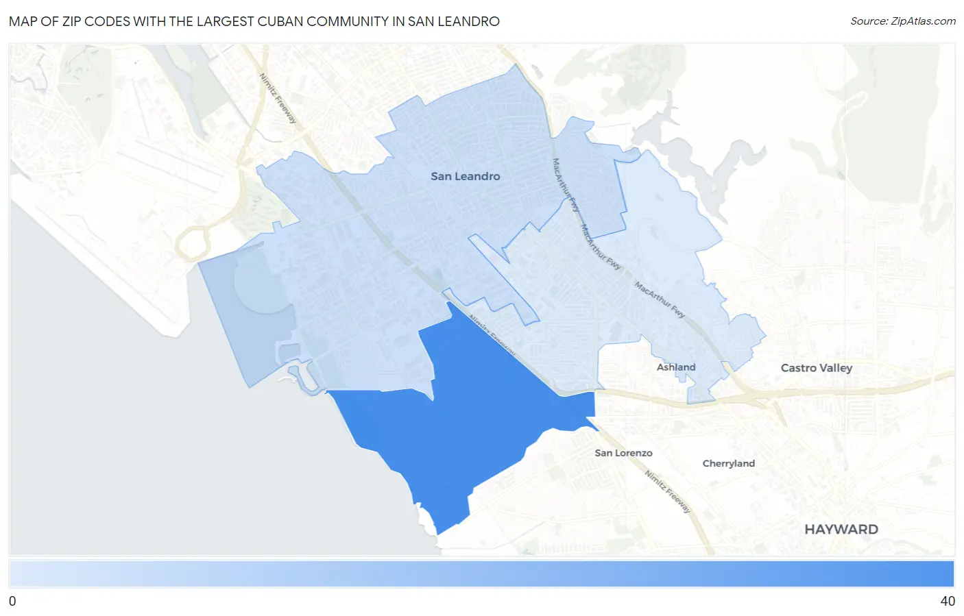 Zip Codes with the Largest Cuban Community in San Leandro Map