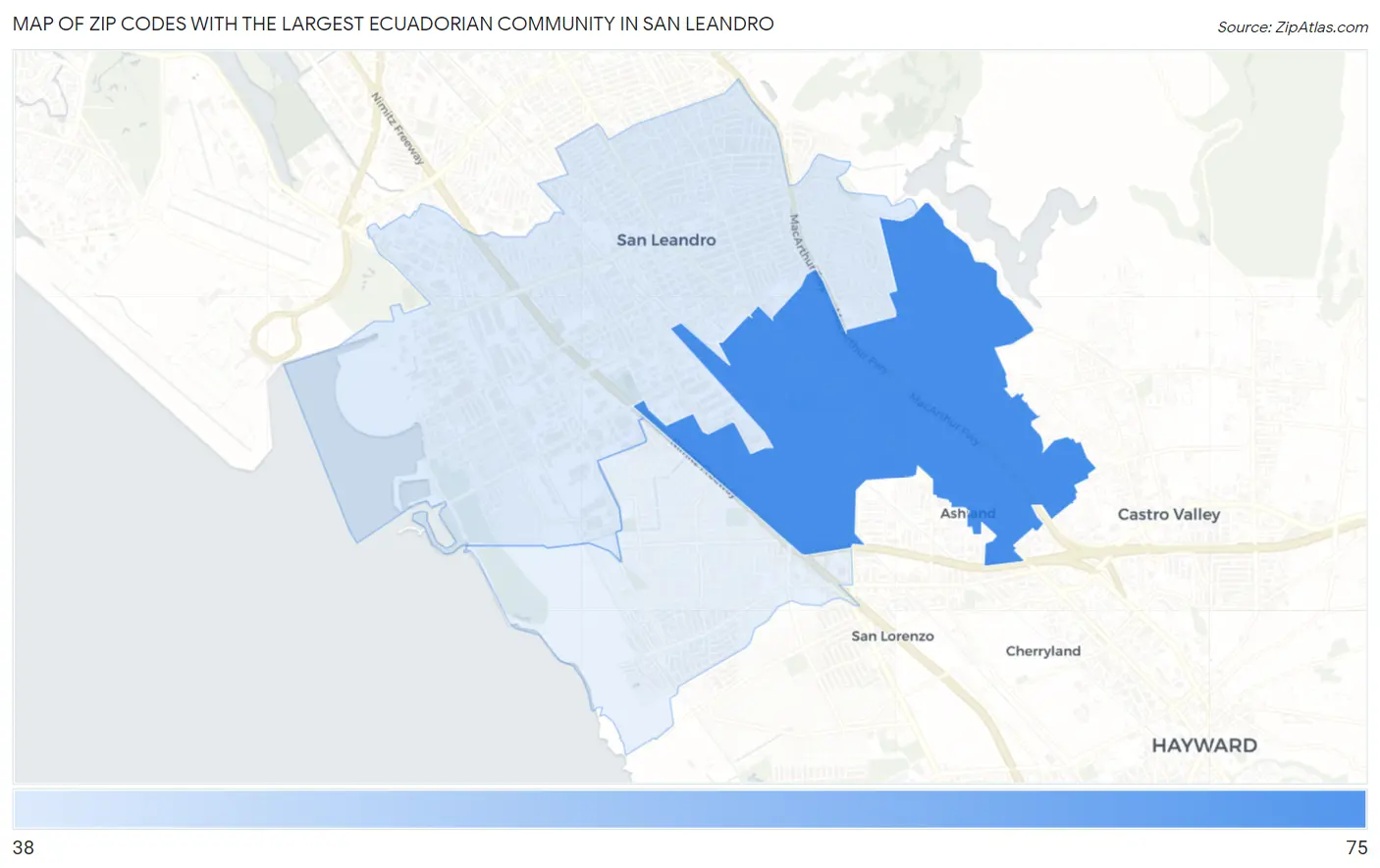 Zip Codes with the Largest Ecuadorian Community in San Leandro Map