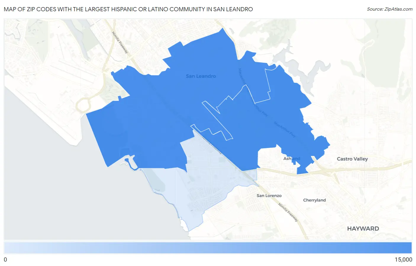 Zip Codes with the Largest Hispanic or Latino Community in San Leandro Map