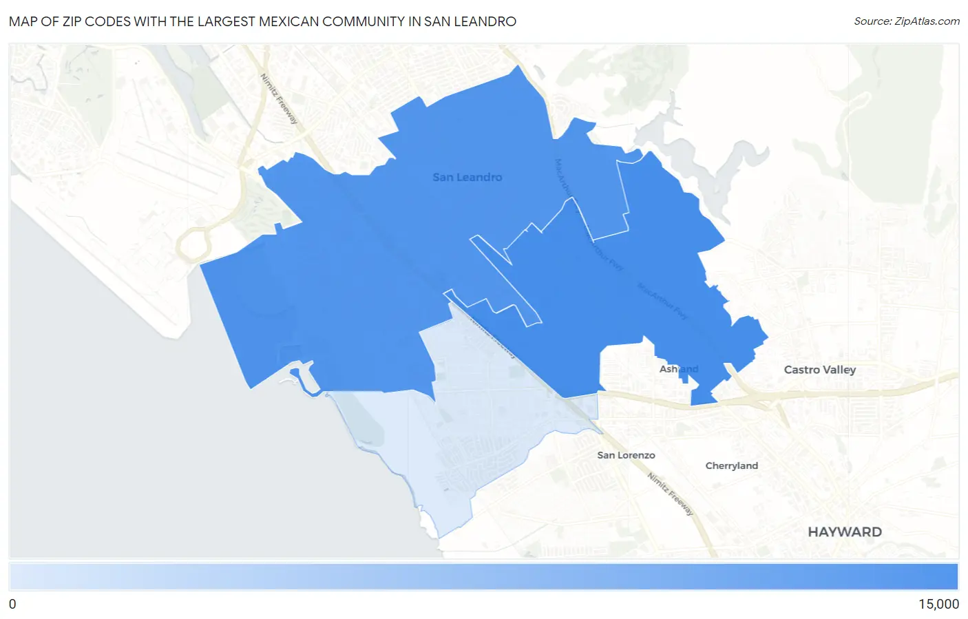 Zip Codes with the Largest Mexican Community in San Leandro Map