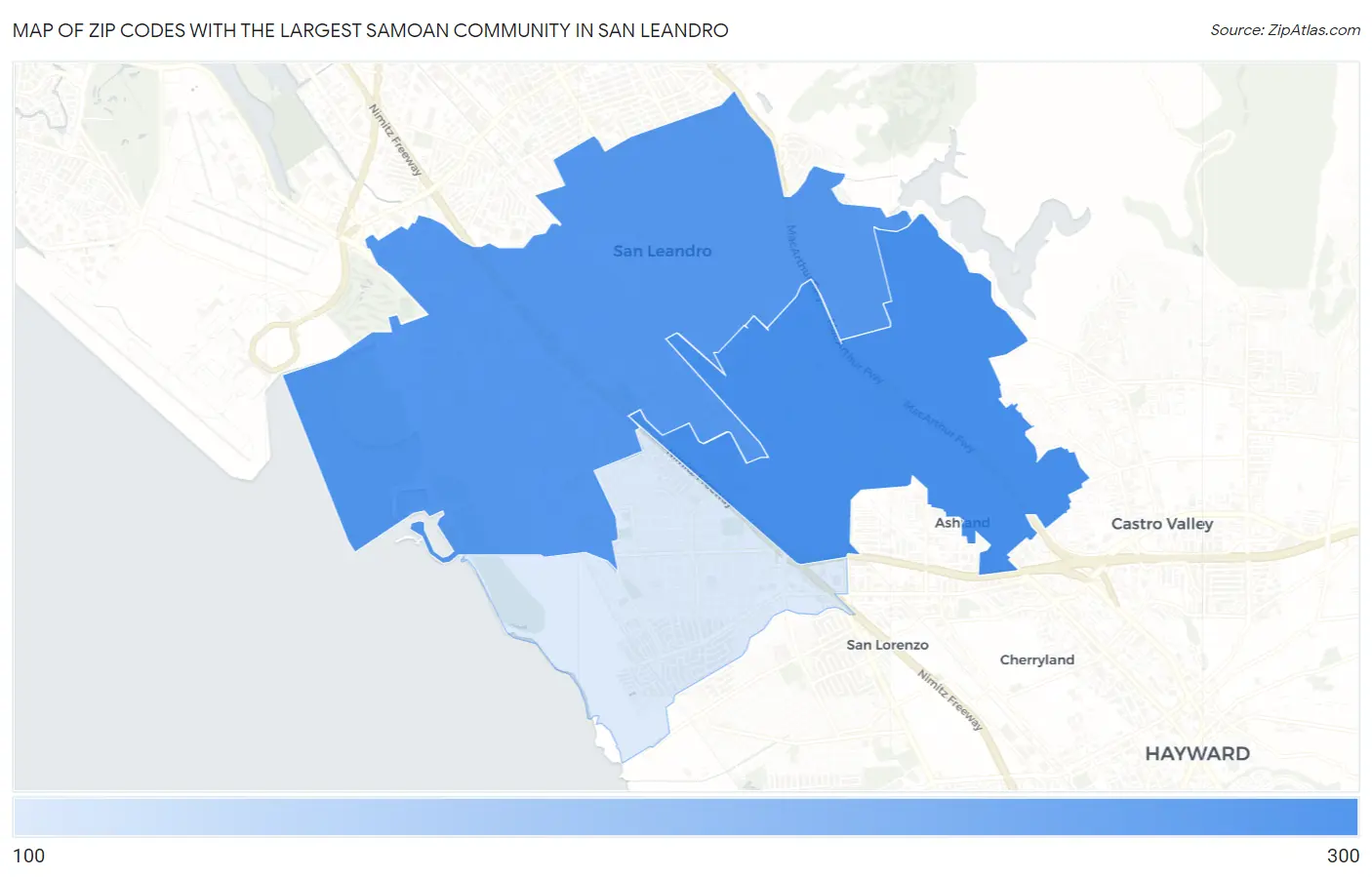 Zip Codes with the Largest Samoan Community in San Leandro Map