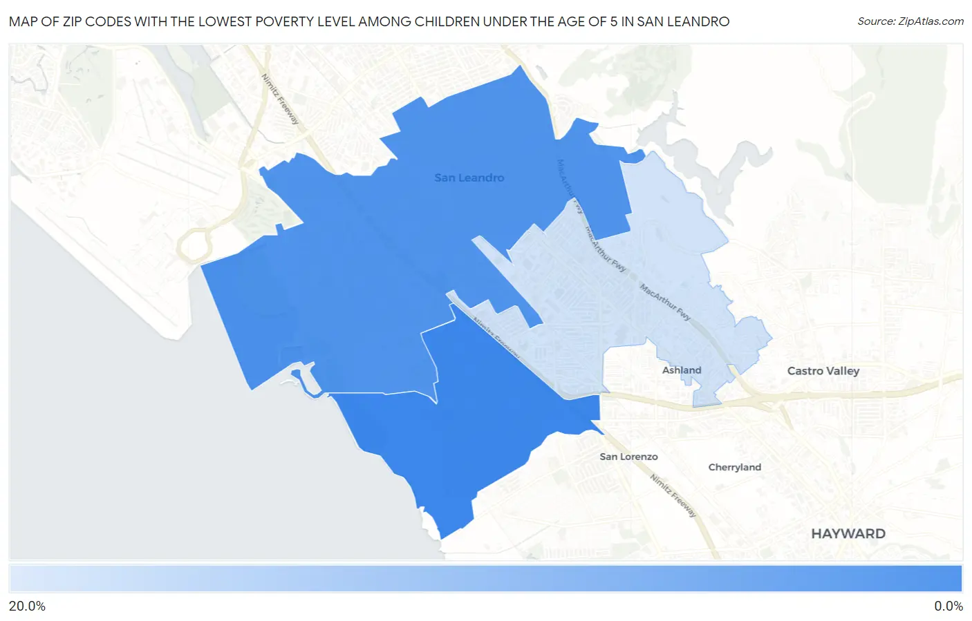 Zip Codes with the Lowest Poverty Level Among Children Under the Age of 5 in San Leandro Map