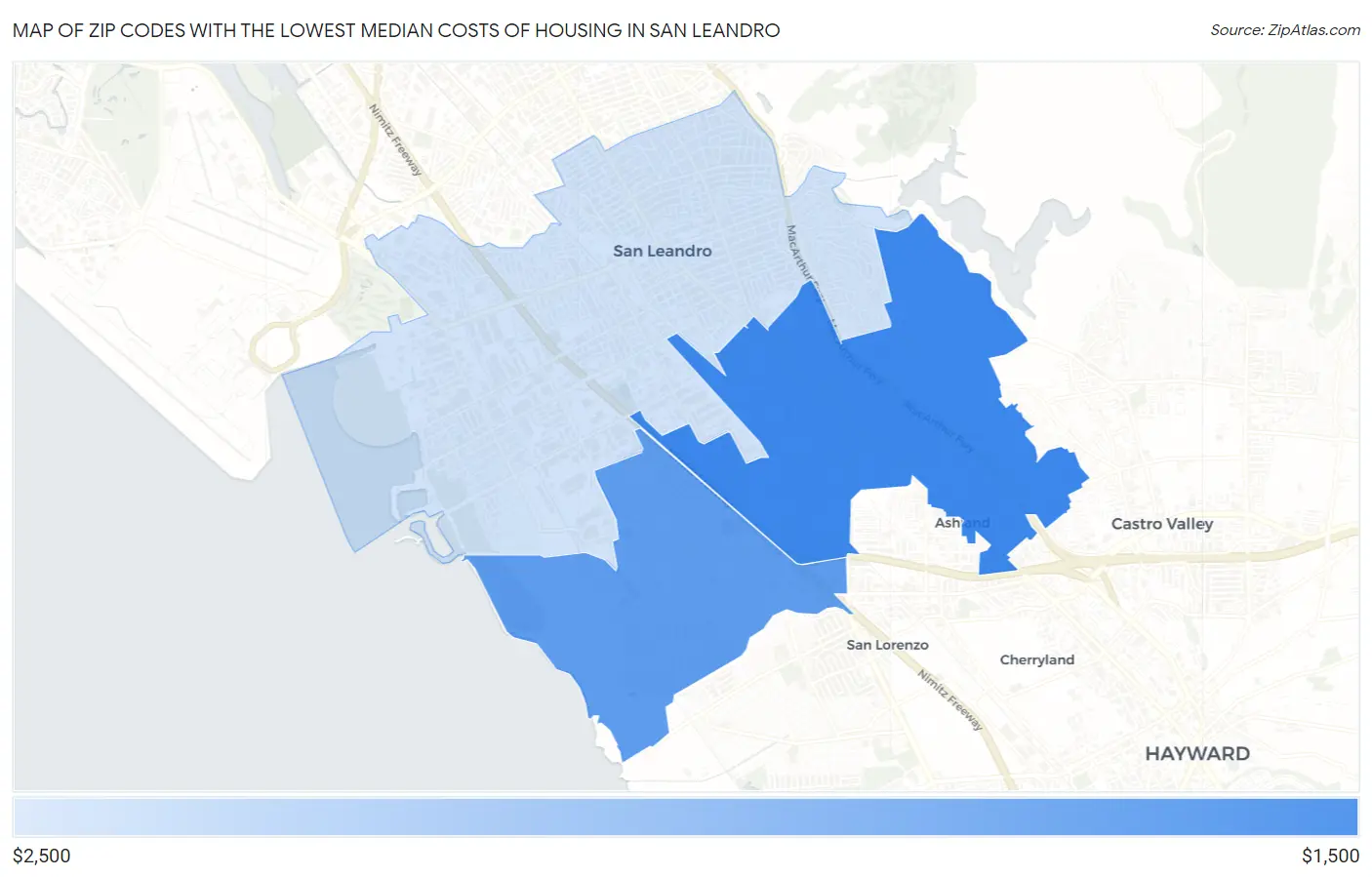 Zip Codes with the Lowest Median Costs of Housing in San Leandro Map
