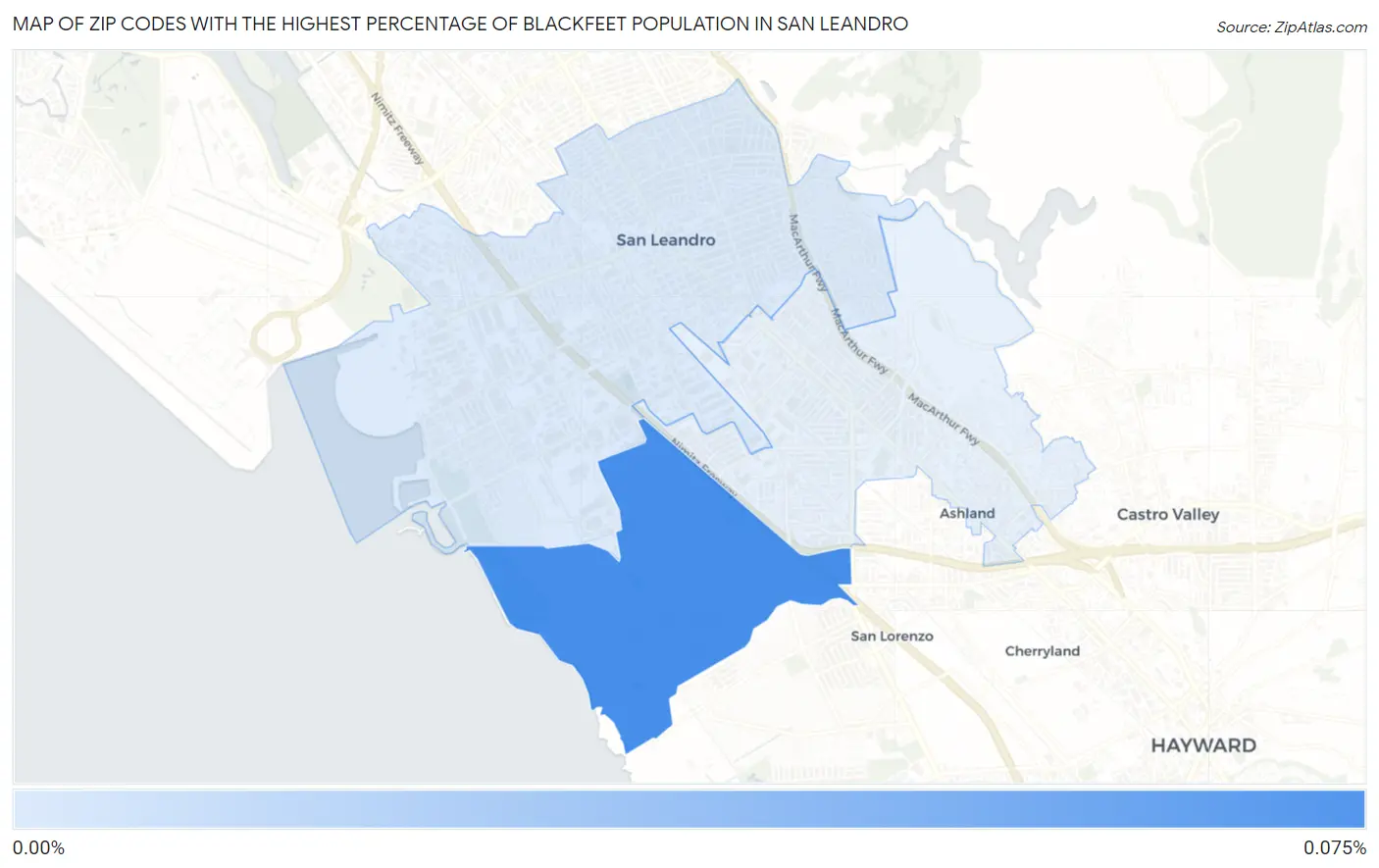 Zip Codes with the Highest Percentage of Blackfeet Population in San Leandro Map