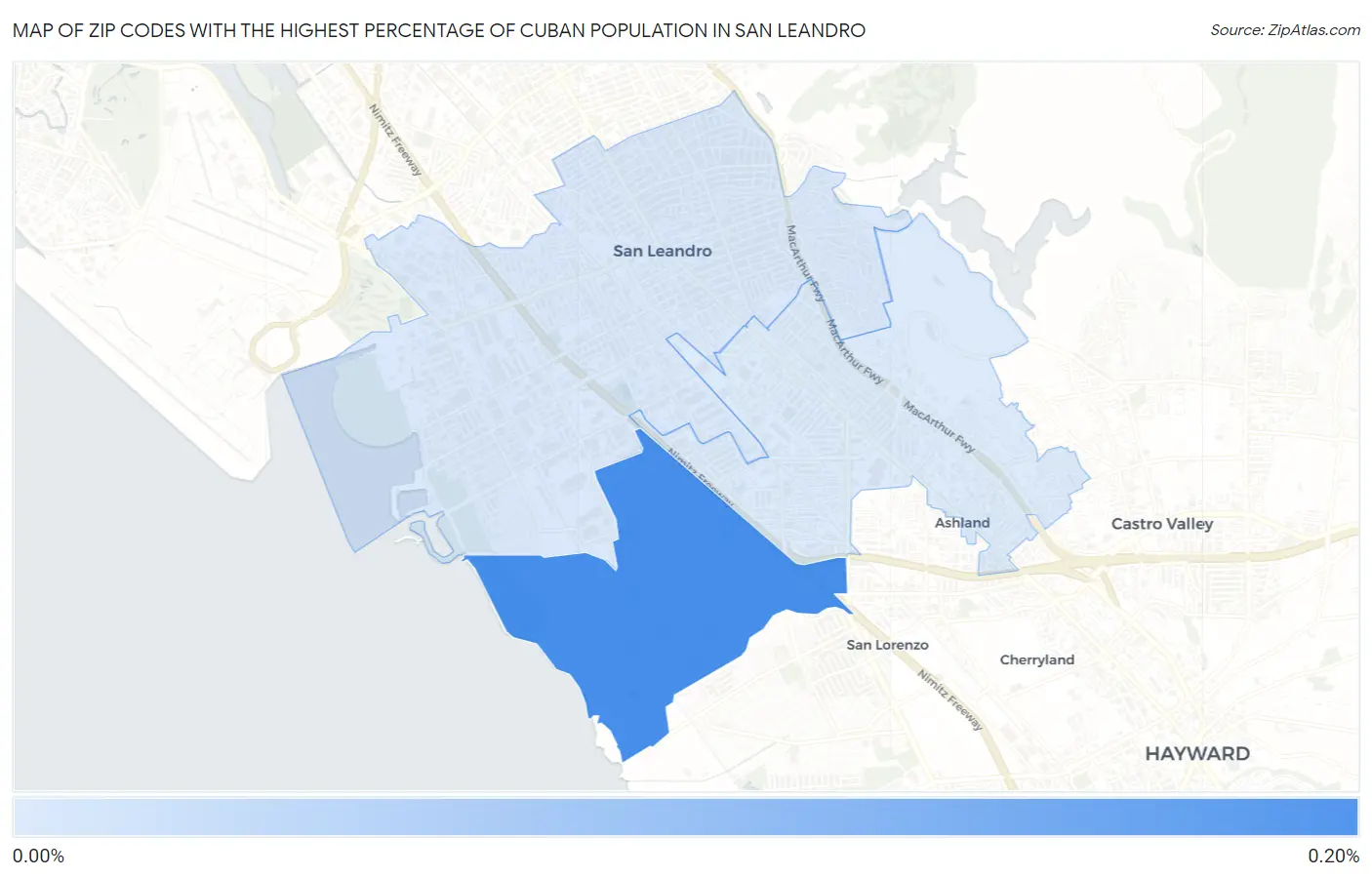 Zip Codes with the Highest Percentage of Cuban Population in San Leandro Map